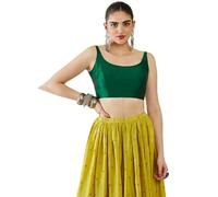 Fashnkart Indian Women's Satin Silk Stitched Sleeveless Solid Plain Blouse Readymade Ethnic Tunic Choli Scoop Neck, Back Open Green