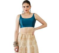 Fashnkart Indian Women's Satin Silk Stitched Sleeveless Solid Plain Blouse Readymade Ethnic Tunic Choli Scoop Neck, Back Open