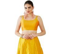 Fashnkart Indian Women's Satin Silk Stitched Sleeveless Solid Plain Blouse Readymade Ethnic Tunic Choli Scoop Neck, Back Open Mustard