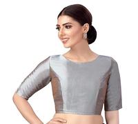 Fashnkart Saree Blouses for Women Readymade Choli Solid Half Sleeve Plain Fashion Ethenic Sari Blouse Grey