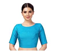 Fashnkart Saree Blouses for Women Readymade Choli Solid Half Sleeve Plain Fashion Ethenic Sari Blouse Blue