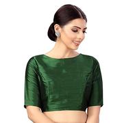 Fashnkart Saree Blouses for Women Readymade Choli Solid Half Sleeve Plain Fashion Ethenic Sari Blouse Green