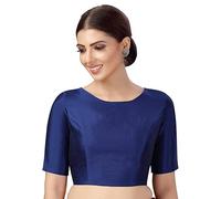 Fashnkart Saree Blouses for Women Readymade Choli Solid Half Sleeve Plain Fashion Ethenic Sari Blouse Navy Blue
