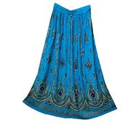 Fashnkart Women Embroidery Sequin Boho Skirt Long Chic Gypsy Crinckle Maxi Tie Dye Skirt Royal Blue
