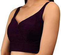 Fashnkart Women's Stitched Saree Blouse Indian Women Dupion Silk Top Readymade Bollywood Sari Choli V-Neck Line, Sleeveless, Side Open with Zipper Wine