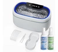 Fashome Jewellery Cleaner Set with Basket/Holder, 200ML Ultrasonic Cleaner Solution for Retainers, Rings, Glasses, Dentures, Coins - 45000Hz 20oz w/Lights, 3 Power 5 Cleaning & Degas Modes(Grey)