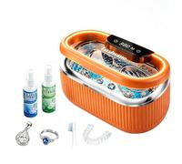 Fashome Ultrasonic Cleaner, 45kHz 3 Modes, 550ml Stainless Steel Tank with 2 × 100ml Cleaning Solution, Suitable for Jewellery, Glasses, Rings, Dentures, Elegant Gift Box- Orange