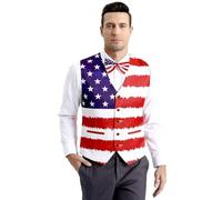 Fashonal 2-Piece Festival Suit Vest for Men, Party Waistcoat Vest & Bow Tie, American Flag, Small