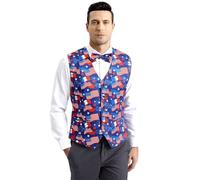 Fashonal 2-Piece Festival Suit Vest for Men, Party Waistcoat Vest & Bow Tie, Usa Flag, Medium