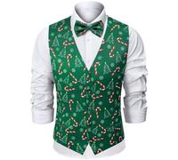 Fashonal 2-Piece Halloween Suit Vest for Men Christmas Vest, Party Waistcoat Vest & Bow Tie,S-3XL, Candy Cane, 3XL