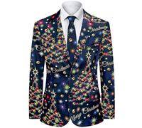 Fashonal 2-Piece Mens Halloween Christmas Blazer & Tie, Navy Blue, L