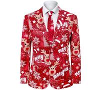 Fashonal 2-Piece Mens Halloween Christmas Blazer & Tie, Reindeer, M