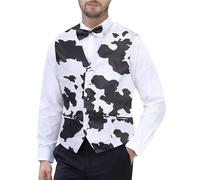 Fashonal 2-Piece Party Suit Vest for Men, Animal Print Waistcoat Vest & Bow Tie, Cow, 3XL