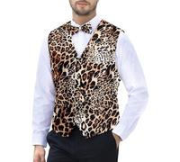 Fashonal 2-Piece Party Suit Vest for Men, Animal Print Waistcoat Vest & Bow Tie, Leopard_brown, X-Large