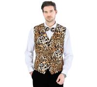 Fashonal 2-Piece Party Suit Vest for Men, Animal Print Waistcoat Vest & Bow Tie, Leopard, Large