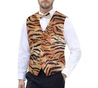 Fashonal 2-Piece Party Suit Vest for Men, Animal Print Waistcoat Vest & Bow Tie, Tiger_brown, Small
