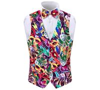 Fashonal 2-Piece Party Suit Vest for Men, Waistcoat Vest & Bow Tie, Masquerade Mask, Medium