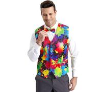 Fashonal 2-Piece Pride Suit Vest for Men Rainbow Waistcoat Vest & Bow Tie, Rainbow Splash Ink, Large