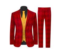 Fashonal Men's 4-Piece Red Joker Suits, Two Button Jacket & Vest & Pants & Tie, Red, XL