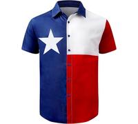 Fashonal Men's 4th of July Shirt American Flag Button Up Hawaiian Short Sleeve Party Shirt, Texas Flag, 3XL