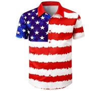 Fashonal Men's 4th of July Shirt American Flag Texas Flag Button Up Hawaiian Short Sleeve Party Shirt, American Flag, 3XL