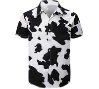 Fashonal Men's Animal Print Novelty Button Down Hawaiian Shirt, S-4XL, Cow, 3XL