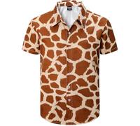 Fashonal Men's Animal Print Novelty Button Down Hawaiian Shirt, S-4XL, Giraffe, XL