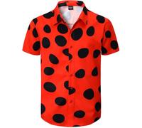 Fashonal Men's Animal Print Novelty Button Down Hawaiian Shirt, S-4XL, Ladybug, Medium