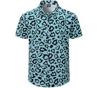 Fashonal Men's Animal Print Novelty Button Down Hawaiian Shirt, S-4XL, Leopard_blue, Medium