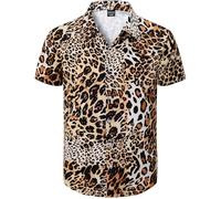 Fashonal Men's Animal Print Novelty Button Down Hawaiian Shirt, S-4XL, Leopard_brown, Medium