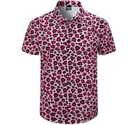 Fashonal Men's Animal Print Novelty Button Down Hawaiian Shirt, S-4XL, Leopard_pink, Medium