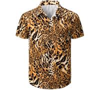 Fashonal Men's Animal Print Novelty Button Down Hawaiian Shirt, S-4XL, Leopard_yellow, XL