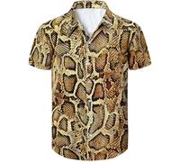 Fashonal Men's Animal Print Novelty Button Down Hawaiian Shirt, S-4XL, Snake, Large