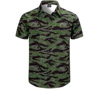 Fashonal Men's Animal Print Novelty Button Down Hawaiian Shirt, S-4XL, Tiger Stripe Camo, Medium