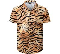 Fashonal Men's Animal Print Novelty Button Down Hawaiian Shirt, S-4XL, Tiger, XL