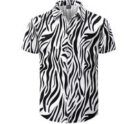 Fashonal Men's Animal Print Novelty Button Down Hawaiian Shirt, S-4XL, Zebra, Medium