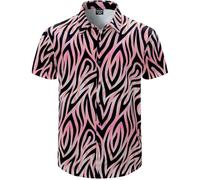 Fashonal Men's Animal Print Novelty Button Down Hawaiian Shirt, S-4XL, Zebra_pink, Large