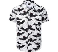Fashonal Men's Halloween Button Down Collared Short Sleeve Shirt, Bat, XL