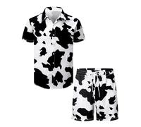 Fashonal Mens Hawaiian Print Shirts and Shorts Sets Casual 2 Piece Outfits Summer Tracksuit, M-4XL, Cow, X-Large