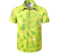 Fashonal Men's Hawaiian Shirt Button Down Tropical Beach Short Sleeve Aloha Shirt, Light Green, Medium