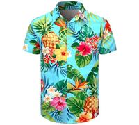 Fashonal Men's Hawaiian Shirt Button Down Tropical Beach Short Sleeve Aloha Shirt, Pineapple, XXXXL
