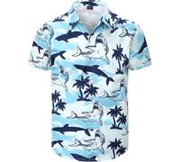 Fashonal Men's Hawaiian Shirt Button Down Tropical Beach Short Sleeve Aloha Shirt, Shark, 3XL