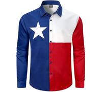 Fashonal Men's Texas Flag Novelty Button Down Long Sleeve Shirt, S-4XL, Texas, XXL