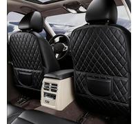 Fashowlife Leatherette Car Seat Protector - 2 Pack Large Car Kick Mats with Storage Pockets Organizer Seat Back Cover Against Dirty Shoes & Scratches, Universal Fit for Most Vehicles (Black)