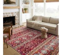 Fashriend Camilla Boho Area Rug, 8'×10'Washable Oriental Accent Rug, Non-Slip Traditional Floral Medallion Carpet, Non-Shedding Vintage Rug for Living Room, Bedroom, Dining, Office, Red