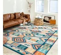 Fashriend Rita Moroccan Area Rug, 8'×10' Washable Western Rug, Non-Slip Southwest Boho Rugs, Non-Shedding Aztec Rug, Geometric Carpet with Low Pile for Living Room, Bedroom, Dining Room, Office, Blue