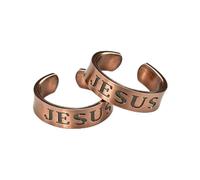 Fashtour 100% Pure Copper Rings for Women & Men (Two-Pack), Engraved Religious Open Cuff Ring, - Solid Raw Copper - Uncoated Handmade Adjustable Rings(JESUS)