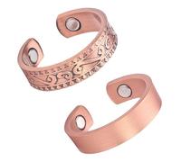 Fashtour 2PCS Magnetic Copper Rings for Women, Elegant Lymphatic Jewelry Gifts, Vintage Adjustable Vine Design (Copper)