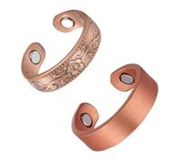 Fashtour 2PCS Magnetic Copper Rings for Women, Elegant Lymphatic Jewelry Gifts, Vintage Flower Adjustable Design(Copper)