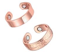Fashtour 2PCS Magnetic Copper Rings for Women, Elegant Lymphatic Jewelry Gifts, Vintage Flower Adjustable Design(Rose Gold)